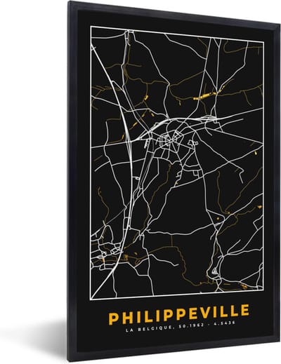 Fotolijst incl. Poster - Philippeville - Stadskaart - Plattegrond - Goud - Kaart - 40x60 cm - Posterlijst