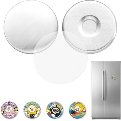 VEVOR koelkastmagneten, set van 50 stuks, 25 mm, accessoires voor knoopmachine, met magnetische achterkant, metalen behuizing, transparante mylarvellen en ronde blanco papiertjes, decoratieve magneten voor doe-het-zelfprojecten.