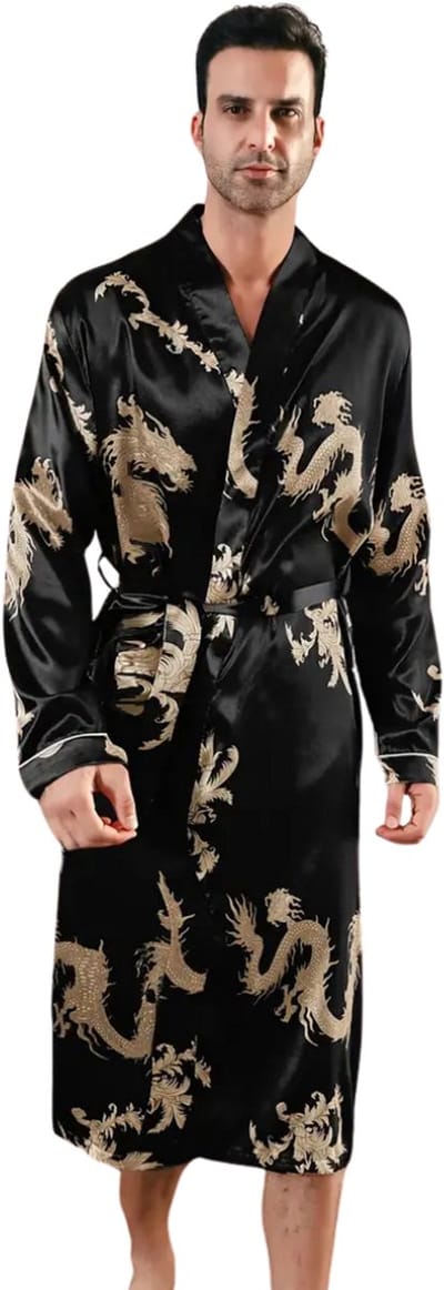 Livano Satijnen Badjas Heren - Kimono - Kamerjas - Satijn - Ochtendjas - Pyjama - Zwart - Maat XXL