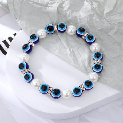 ICYBOY Bedel Armband van Lava Steen met Blauwe en Turkse Kralen [Pearls] [ICED OUT] [Lave Stone] - Boho Fashion Lave Stone Blue Evil Eyes Charm Bracelets Pearl Turkish Eye Charm Bracelet