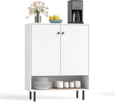 COSTWAY Dressoir hout, commode met verstelbare planken en 2 deuren, dressoirkast, buffetkast, keukenkast, opbergkast voor eetkamer, woonkamer, keuken, modern, 75 x 35 x 95 cm, wit