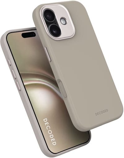 DECODED Siliconen Hoesje voor iPhone 17, Premium Soft-Touch, Antibacteriële Coating, MagSafe Compatibel, Valbescherming, Krasbestendig, Metalen Knoppen, Stevige Grip, Licht Bruin