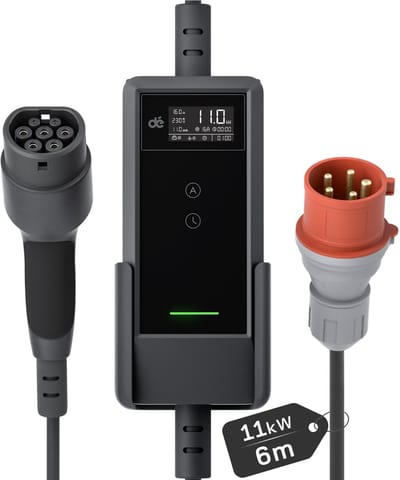 dé Mobiele Thuislader 11kW - CEE naar Type 2 stekker EV oplader - Aanpassing met dubbele knop - 6 meter Laadkabel - 6A/8A/10A/13A/16A Huidige instelling - 3 fase - IP66 waterdicht laadstation met LCD Digitaal Display