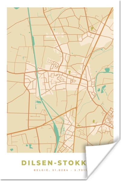 Poster Plattegrond - België - Kaart - Stadskaart - Dilsen-Stokkem - 120x180 cm XXL