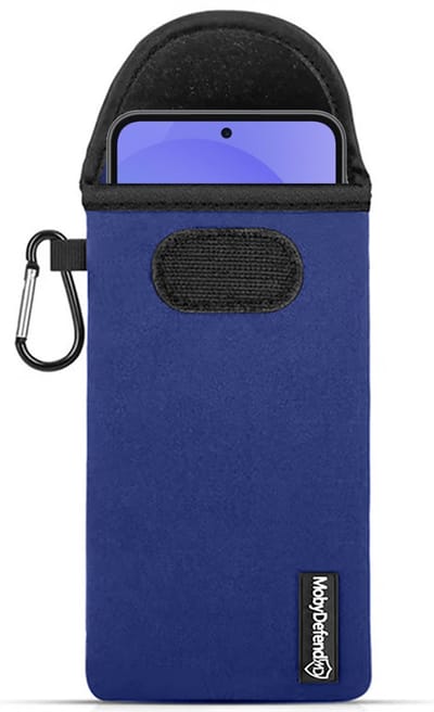 MobyDefend Hoesje - Geschikt voor Samsung Galaxy A36 / Galaxy A56 - Neopreen Pouch Met Karabijnhaak - Insteek - Riemlus - Blauw