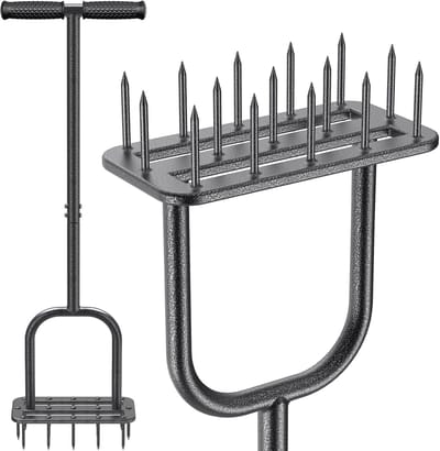 Gazonbeluchter Handmatig - Gras Tool - Gazon Onderhoud - 15 Roestvrijstalen Spikes - 89 cm Lengte - Zwart