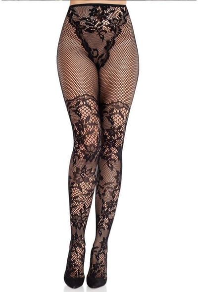 Leg Avenue - Dahlia Lace Stockings With Net Detail Black