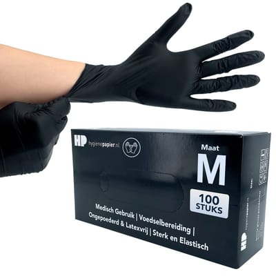 100st Handschoenen Soft Nitril Medium Ongepoederd Zwart 100 Stuks (1302)