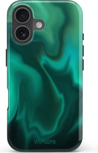 VivaLora Tough Telefoonhoesje iPhone 16 met MagSafe - Northern Lights Print - 2-in-1 Phone Case - Hard Case & Siliconen Backcover - Extra Bescherming - Shockproof Cover - Groen/Blauw