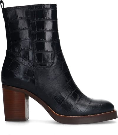 Manfield - Dames - Zwarte leren croco enkellaarsjes - Maat 40