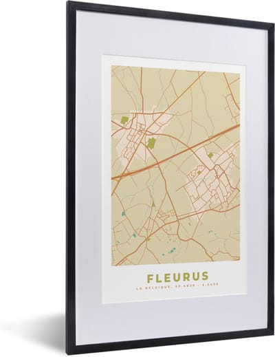 Fotolijst incl. Poster - België - Fleurus - Kaart - Stadskaart - Plattegrond - 40x60 cm - Posterlijst