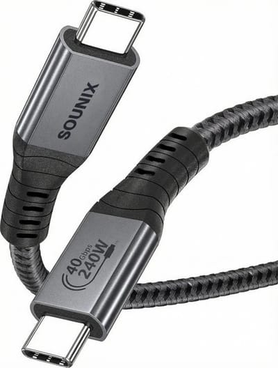 Sounix USB C kabel - Snellader 240w - 80Gbps - Opladen en dataoverdracht - 8K@60Hz - Geschikt voor smartphone en laptop - Certified Cable - Thunderbolt - 2 Meter - Zwart