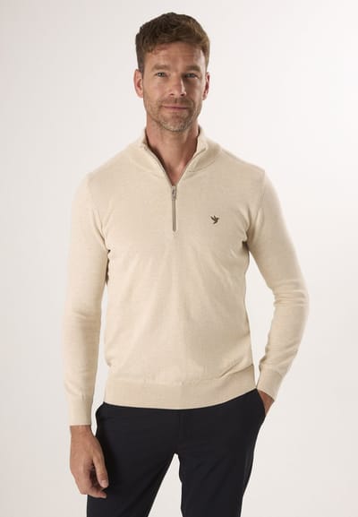 Felix Hardy Gebreide Trui Met Halve Rits - 100% Katoen Heren Beige - Xl