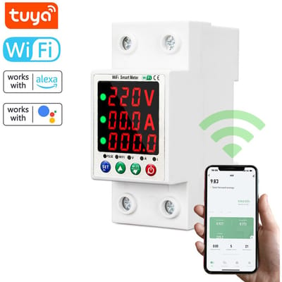 Tuya WiFi Automatische herinschakelingsbeveiliging Intelligente meteronderbreker Digitaal display Herinschakeling veelkleurig