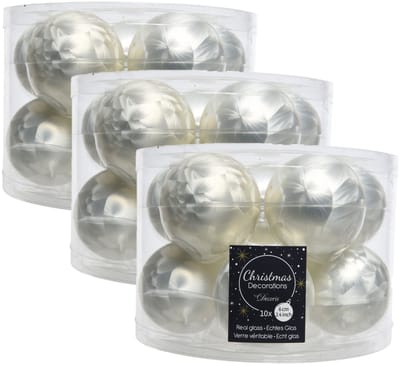 Decoris Kerstballen - 30x st - wit ijslak - 6 cm - glas - mat/glans - kerstversiering