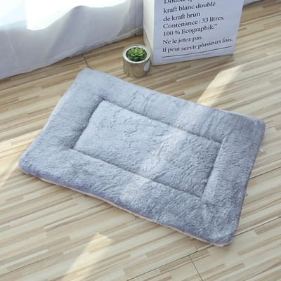 Tapis de lit doux et lavable pour chiot, chien, chat, coussin réversible en polaire pour cage de chenil pour animaux de compagnie bleu
