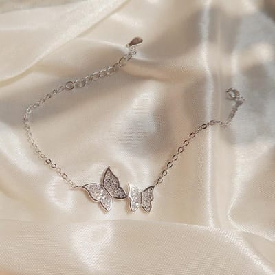 Bracelet & Jonc Chaîne à Maillons en Argent Sterling 925 Coréen Tendance Charme Papillon en Cristal Pour Femmes Bijoux de Mariage Sl116 gray