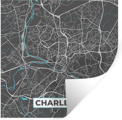 Muurstickers - Sticker Folie - Stadskaart – Grijs - Kaart – Charleroi – België – Plattegrond - 100x100 cm - Plakfolie - Muurstickers Kinderkamer - Zelfklevend Behang XXL - Zelfklevend behangpapier - Stickerfolie