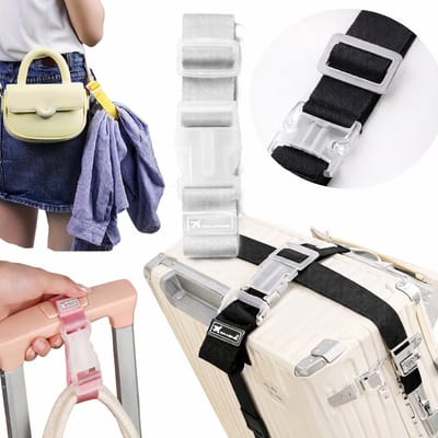 Grijze Bagagebanden – 2× Verstelbare Nylon Luggage Straps met Klikgesp (25–35 cm, Heavy-Duty)