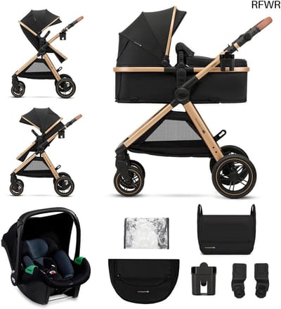3-in-1 Kinderwagen - Reiswieg Pram - Baby Vervoer - Inclusief Autostoel - Tot 25 kg - Zwart