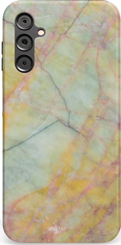 Casetastic hoesje geschikt voor Samsung Galaxy A14 (2023) 5G / Samsung Galaxy A14 (2023) 4G - Dubbellaagse bescherming - Zomer Marmer - Fashion Case - Mintgroen Geel