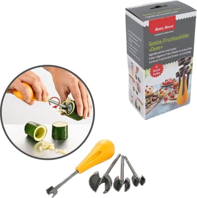 Betty Bossi - Groente En Fruit Uitholler - Uitholler met 4 opzetstukken - ontpitter - 14,5 cm - geschikt voor appel peer courgette tomaat komkommer etc.