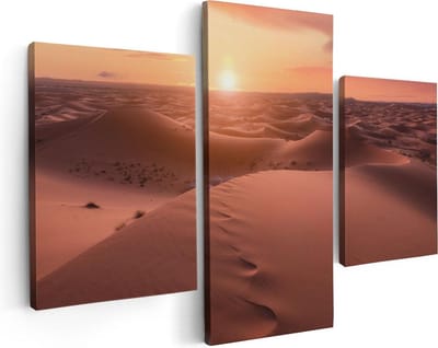 Artaza Canvas Schilderij Drieluik Woestijn in de Sahara bij Zonsondergang - 90x60 - Foto Op Canvas - Canvas Print