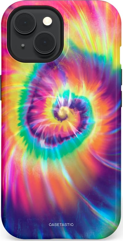 Casetastic hoesje geschikt voor Apple iPhone 15 - MagSafe - Dubbellaagse bescherming - Kleurrijke draaikolk - Fashion Case - Donkerblauw Roze Goud Lavendel