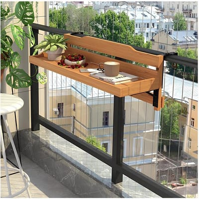 Balkontafel - Hangende tafel - Buiten genieten - Verstelbare breedte - 90x30 cm - Houtkleur