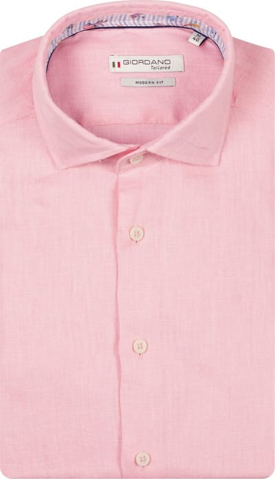 Giordano – Row – Heren Overhemd - Cutaway kraag – Linnen Overhemd - Lichtroze - 617810-50