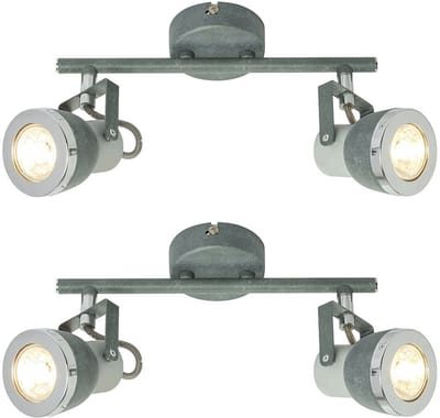 Plafondspot grijs Woonkamerlamp Plafondlamp met verstelbare spots, steengrijs metaal, 2x GU10, LxH 26 x 18,5 cm, set van 2