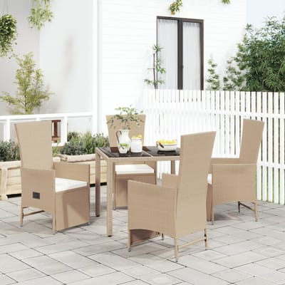 vidaXL - 5-delige - Tuinset - met - kussens - poly - rattan - beige