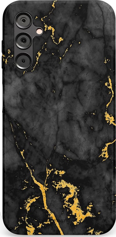 Casetastic hoesje geschikt voor Samsung Galaxy A14 (2023) 5G / Samsung Galaxy A14 (2023) 4G - Dubbellaagse bescherming - Zwarte Marmer Goud - Fashion Case - Zwart Goud