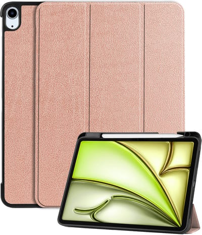 Hoes - Geschikt voor Apple iPad Air (2024/2025/2026) - 11 inch - Dun & Stevig - Trifold Bookcase - Hard Cover Case - Met Uitsparing Geschikt voor Apple Pencil - Hardcover Book - Tablet Hoesje - Rosé goud