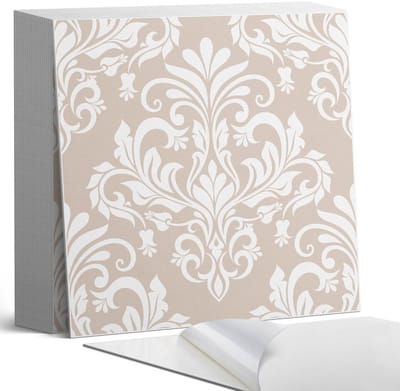 Coloray Plaktegels - Elegant plantenpatroon Zelfklevende Tegels - 20 cm x 20 cm - Beige Plaktegels - 20 stuks - Vierkant PVC Tegels - Plaktegels Badkamer - Plaktegels Vloer - Vinyl Tegels Zelfklevend - Wandtegel Zelfklevend