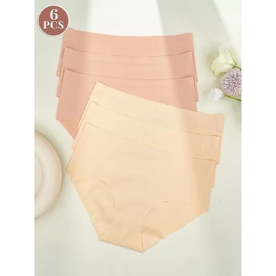 6 Stuks Effen Kleur Naadloze Bikini Slipjes, Onzichtbaar Ademend Slipje Comfortabel Dames Ondergoed Onderbroeken, Dames Ondergoed XS&6pcs beige