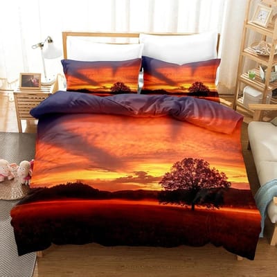Goldon Sunset beddengoedset tropisch strand vakantie dekbedovertrekset meisjesbedovertrekset Sunrise dekbedovertrek kussensloop eenpersoons-dubbel EU single(135x200cm)