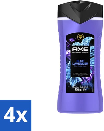 4 x AXE - Douchegel - Blue Lavender - Kalmerend - Premium Geur - 300 ml - Douchegel - AXE Blue Lavender - Kalmerende Geur - Premium Geur - Lavendel