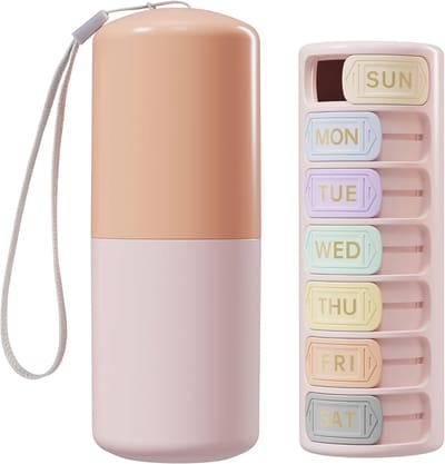 Pillendoos - Pillendoosje - Medicijndoos 7 Dagen - Medicijnbox & Medicijndoos - Inclusief een roze- draagbare opbergkoffer - Waterdichte Wekelijkse Pillendoos met 7 Vakken en Draaischakelaar - waterdicht en vochtbestendig - draagbaar