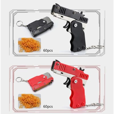 Elastiekje Pistool Sleutelhanger Opvouwbaar Speelgoed voor Kinderen Volwassenen Creatief Cadeau-idee met 60 Elastiekjes voor Familieplezier Opvouwbare Mini Schieter