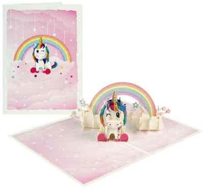 Pop up wenskaart - pop out wenskaart - felicitatie - verjaardag - kado - liefde - moederdag - Unicorn - eenhoorn - regenboog - meisjes - wenskaart