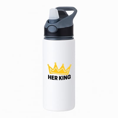Hacebo® - Her King waterfles met rietje zwart - Verjaardag - Haar - Hem - Grappige tekst - water fles - 650ML
