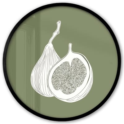 Poster in lijst Rond - Fotolijst 40x40 cm - Posters - Vijgen - Minimalistisch - Getekend - Mosgroen - Ronde posterlijst zwart - Decoratie - Wanddecoratie woonkamer - Muurdecoratie slaapkamer