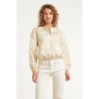 Smashed Lemon Beige bomberjack met ton-sur-ton bloemenprint |