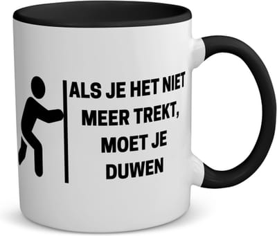 Akyol - als je het niet meer trekt, moet je duwen koffiemok - theemok - zwart - Quotes - mensen die houden van quotes - quotes - verjaardag - cadeau - kado - geschenk - 350 ML inhoud