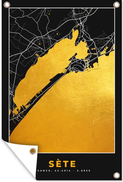 Muurdecoratie Stadskaart – Frankrijk – Kaart – Plattegrond - Sète - 120x180 cm - Tuinposter - Tuindoek