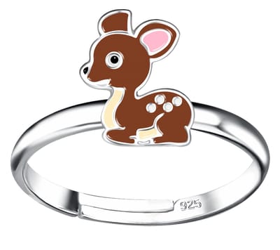 Joy|S - Zilveren hert ring - verstelbaar - bruin hertje - voor kinderen