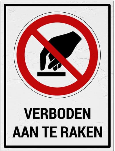 Verboden aan te raken bord met tekst | Sign Again materiaal | 20 x 15 cm