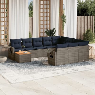 vidaXL - 11-delige - tuinbankset - met - kussens, - grijs - polyrotan