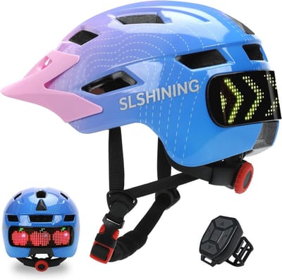 Veilige Kinderfietshelm met LED Richtingaanwijzers en Afneembaar Zonnekapje
